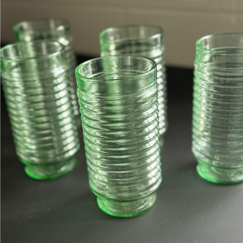 Vintage Green Tumbler Glasses Set